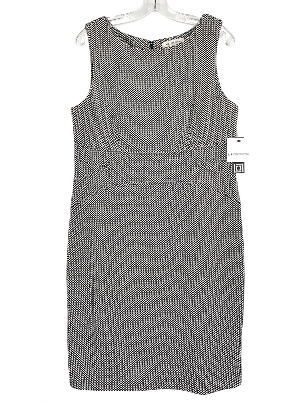 Liz Claiborne Black and White Checkered Knit Sheath Dress Sleeveless New Large
